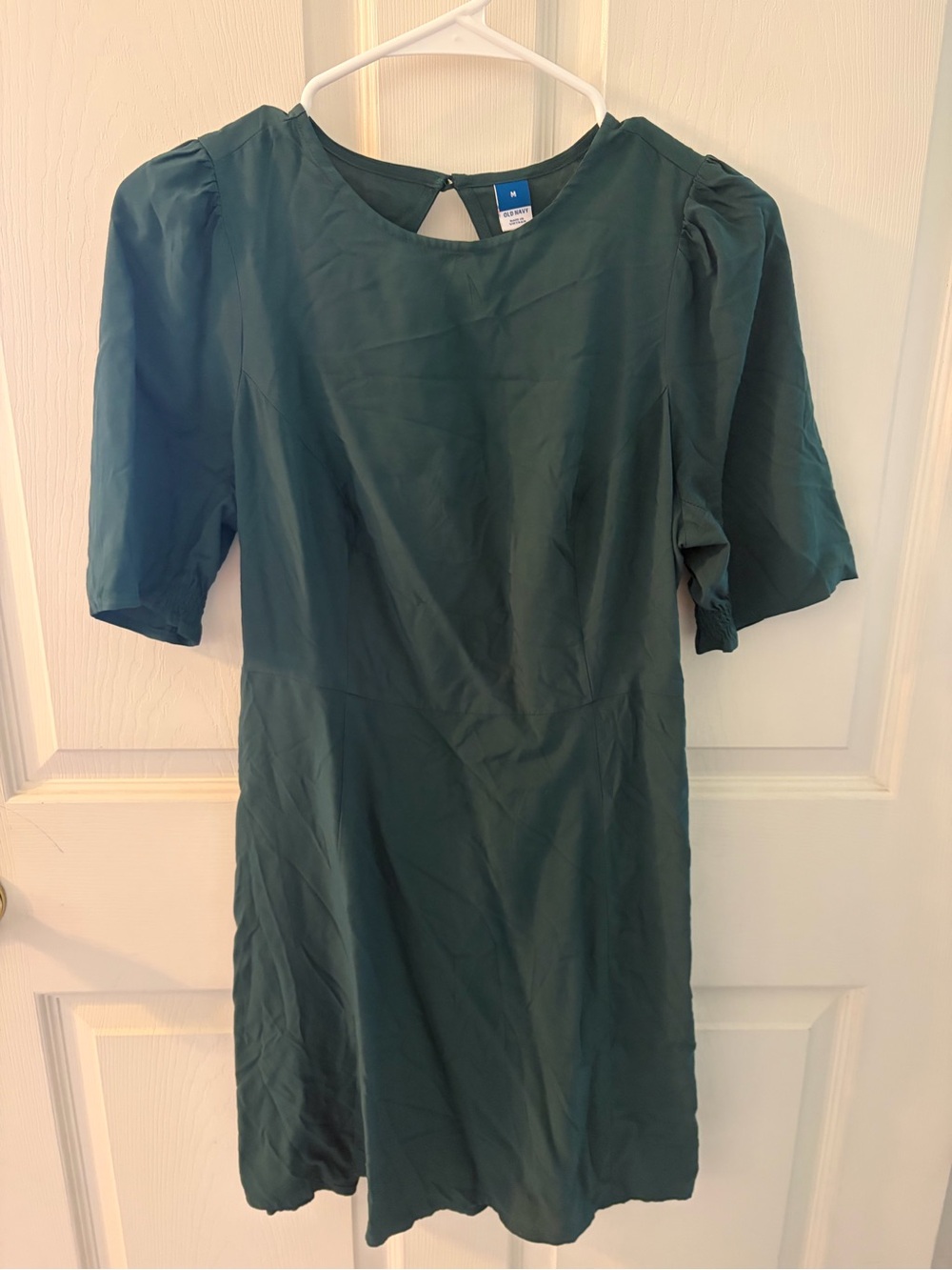 Old Navy Dark Green Puff Sleeve Open Back Mini Dress Medium